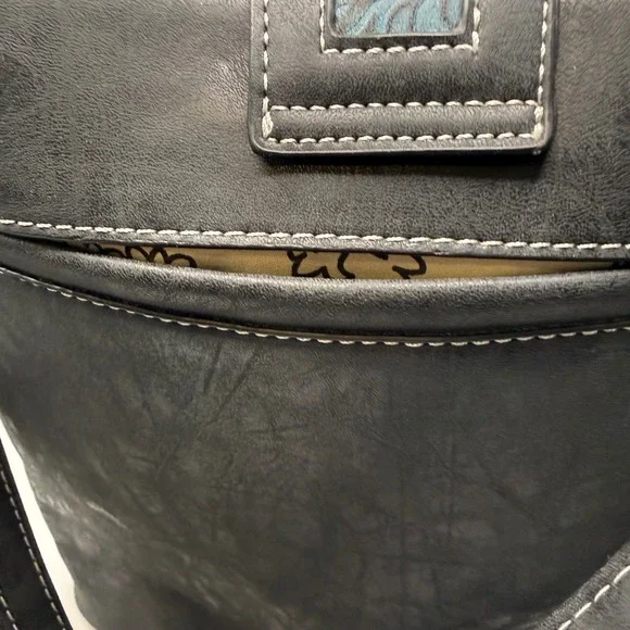 Western Embroidered Crossbody Bucket Bag Black Teal Floral Studded Concho Boho - Picture 6 of 14